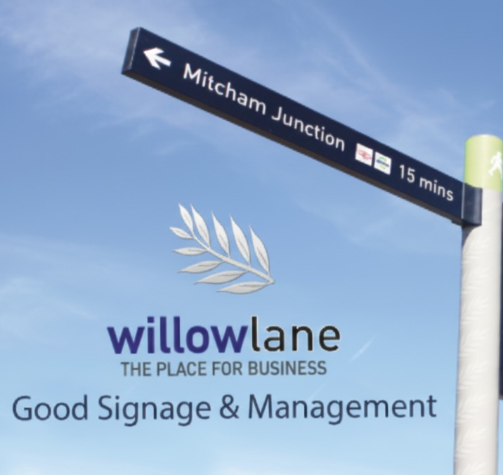 Wayfinding signage at Willow Lane